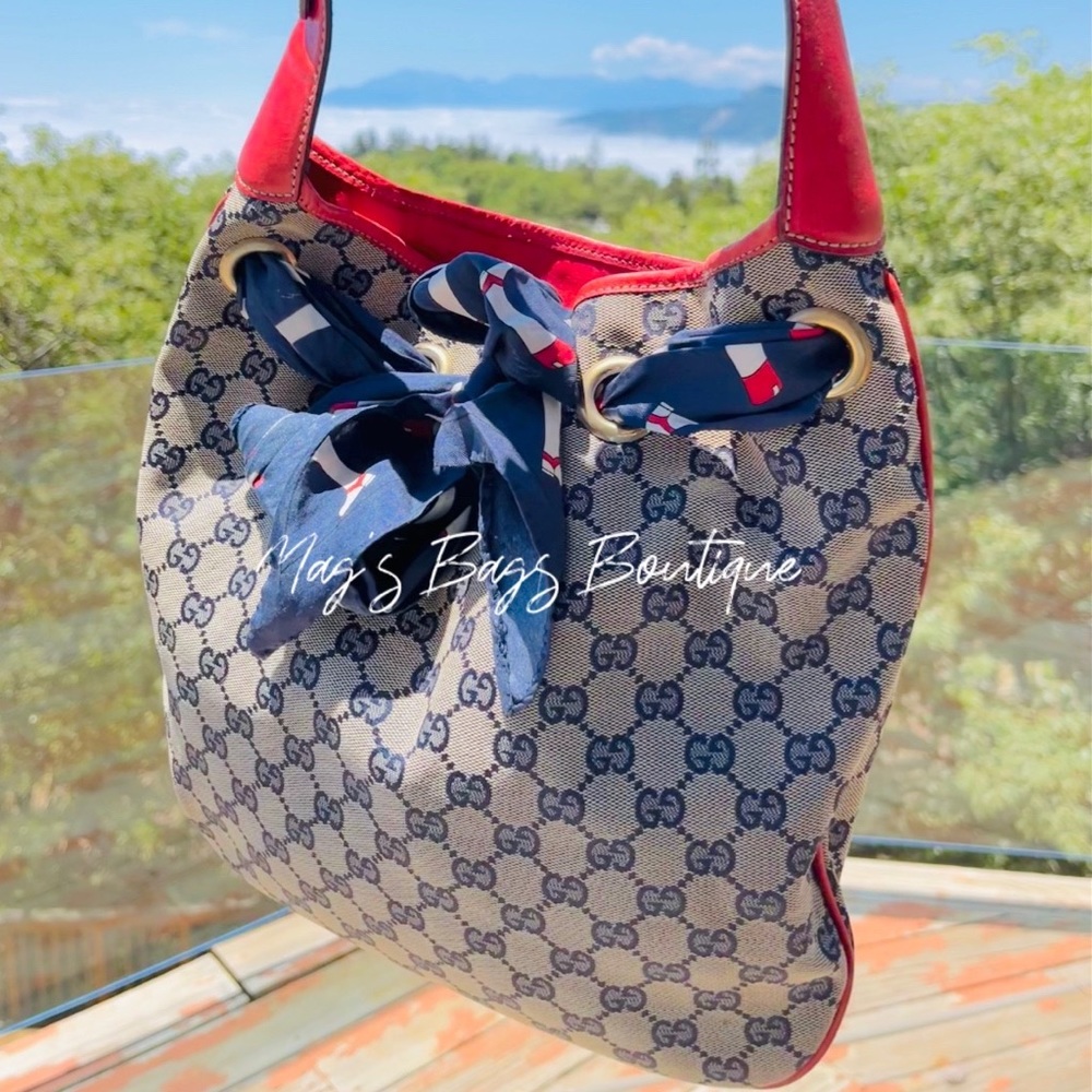 Gucci: Positano Scarf Multicolour Monogram Canvas and Leather Hobo Bag